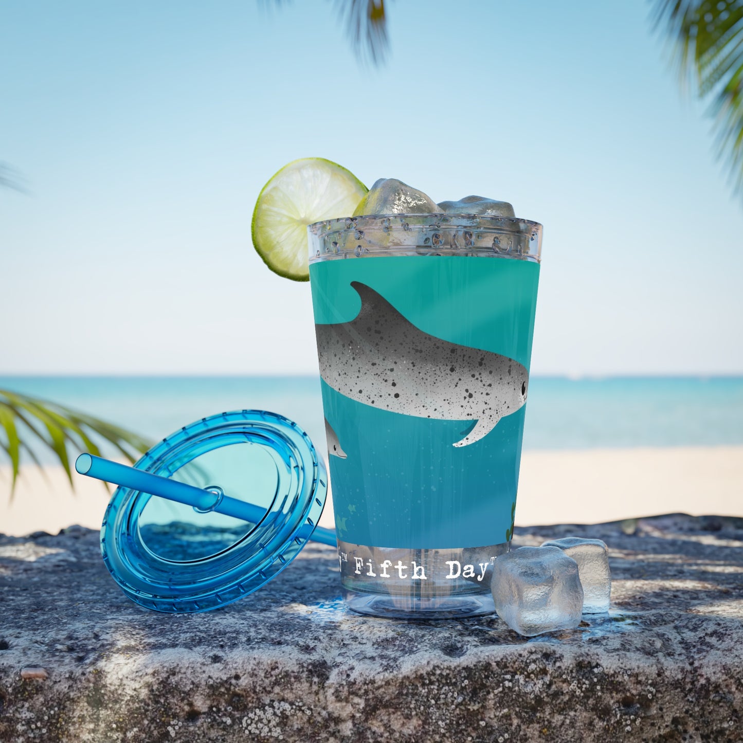 Fifth Day™ 16oz Sunsplash Tumbler with Straw - Delightful Dolphins