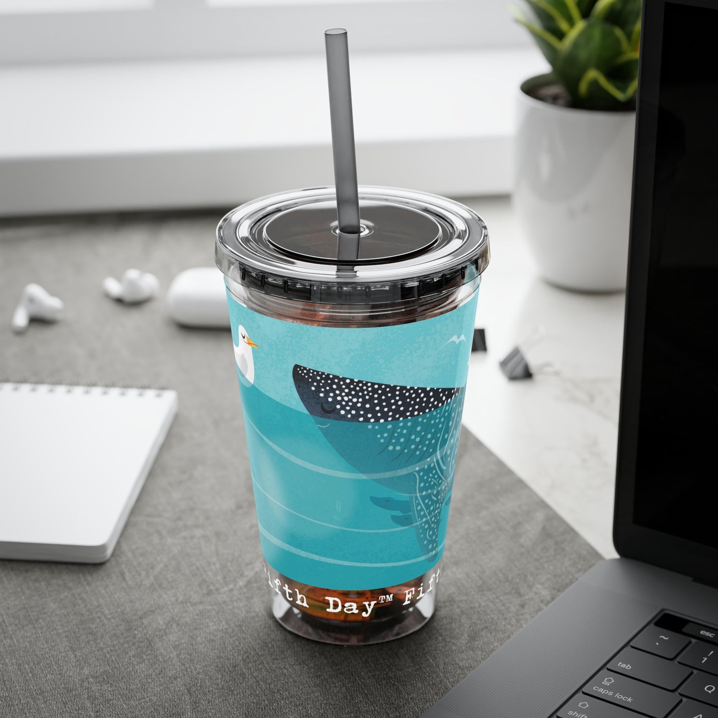 Fifth Day™ 16oz Sunsplash Tumbler with Straw - Snappy Sharks
