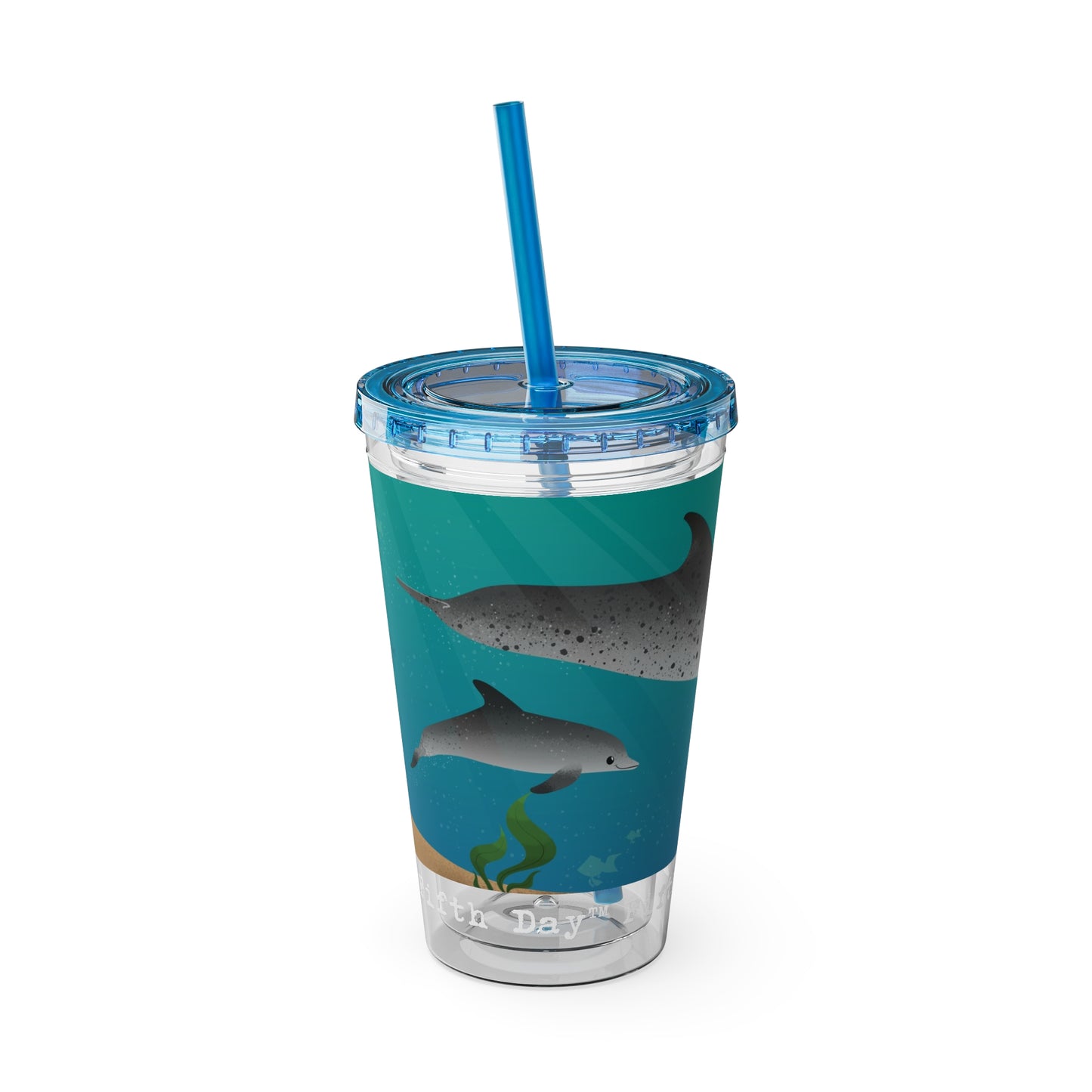 Fifth Day™ 16oz Sunsplash Tumbler with Straw - Delightful Dolphins
