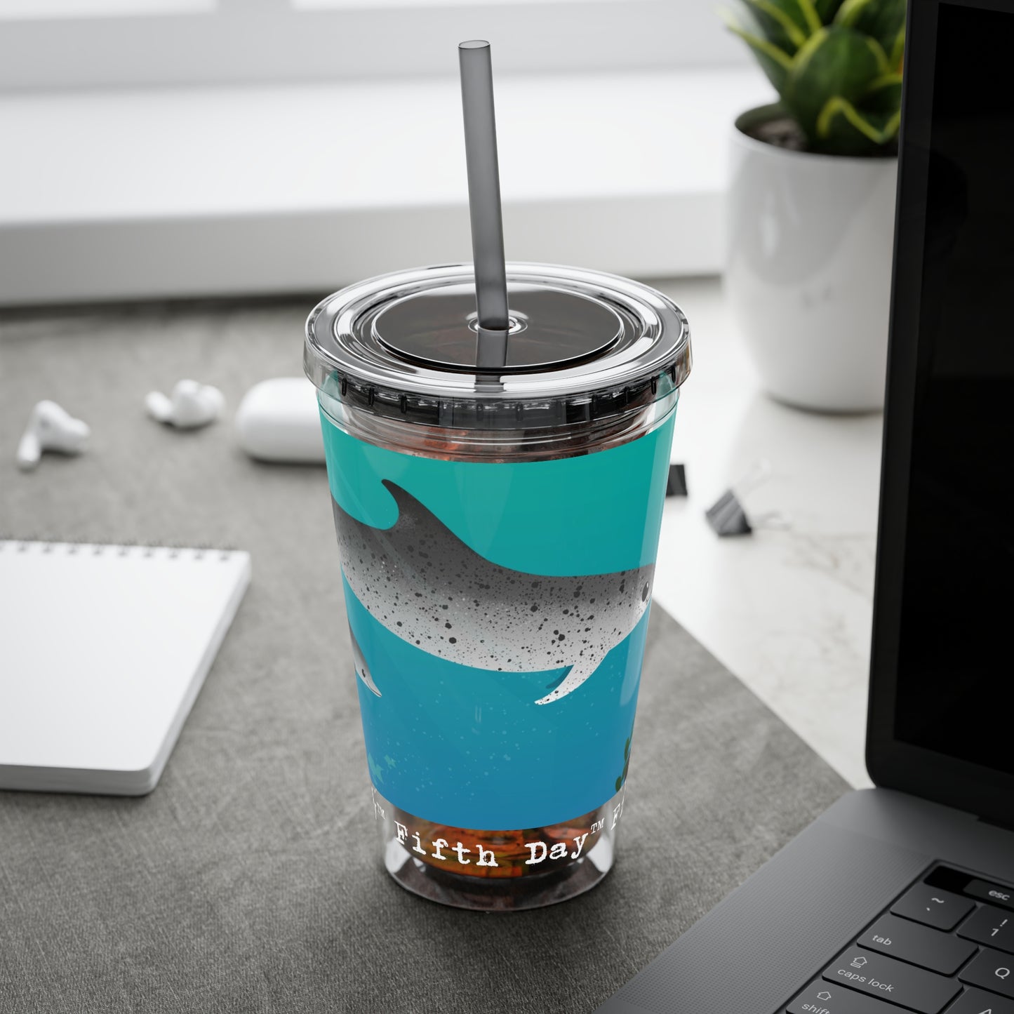 Fifth Day™ 16oz Sunsplash Tumbler with Straw - Delightful Dolphins