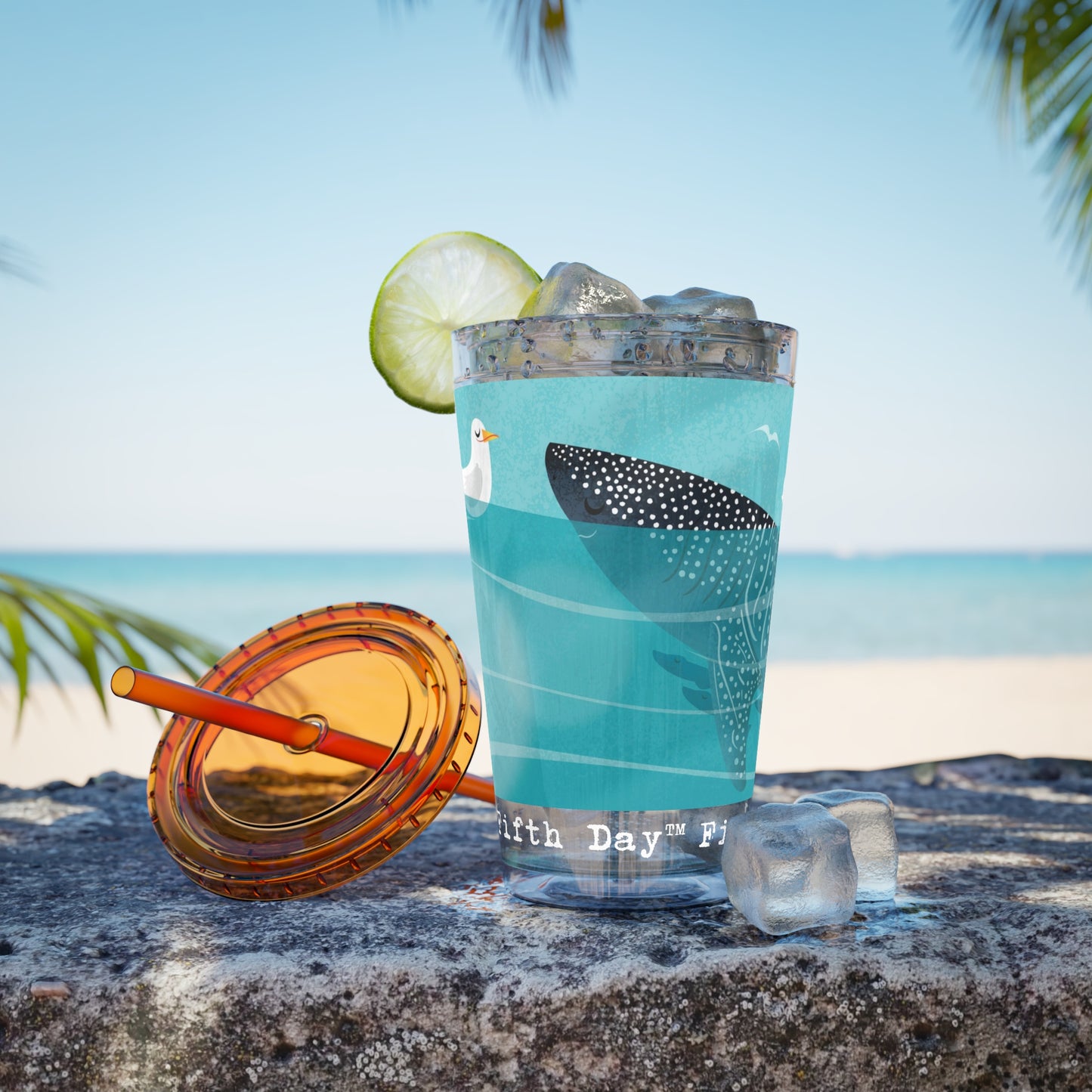 Fifth Day™ 16oz Sunsplash Tumbler with Straw - Snappy Sharks