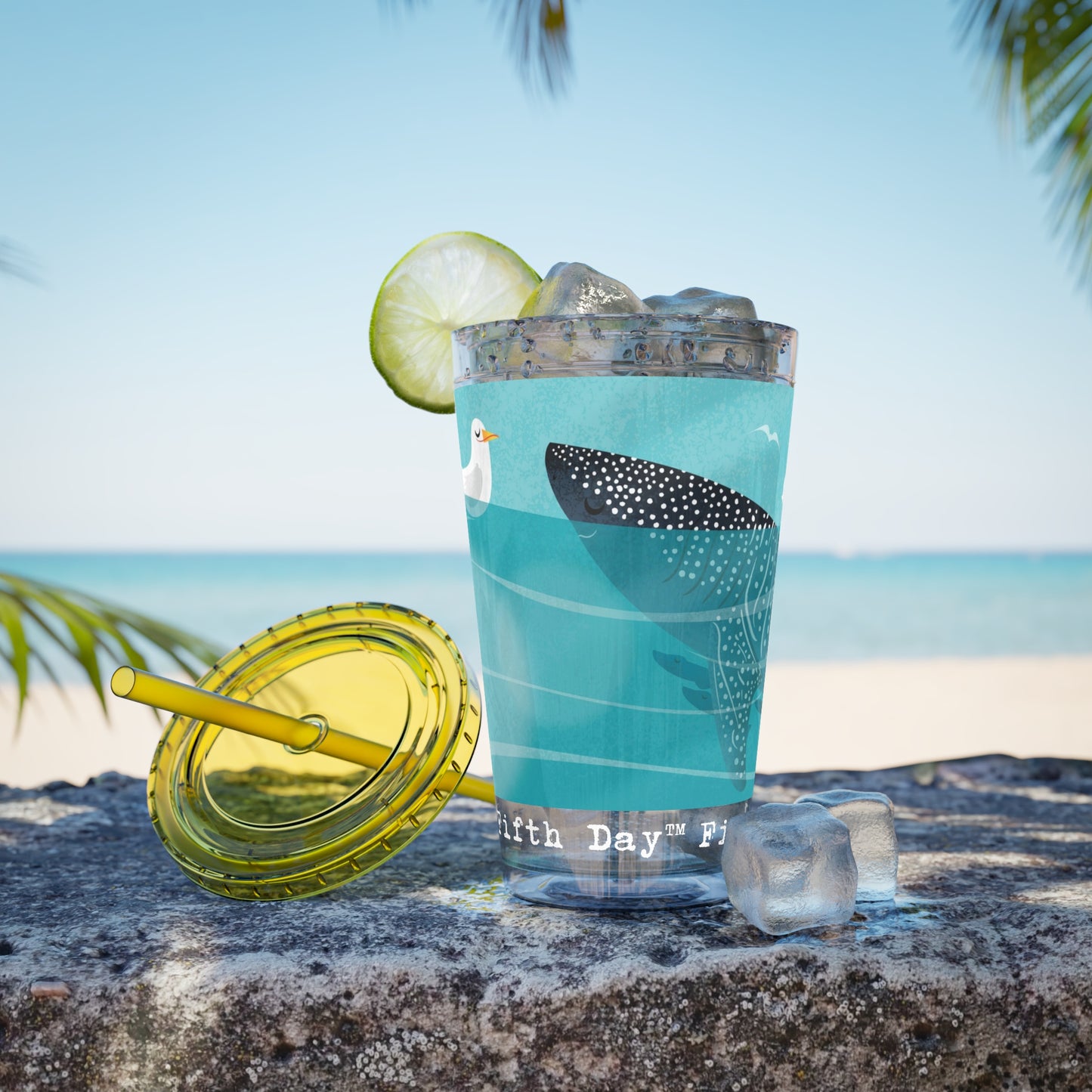 Fifth Day™ 16oz Sunsplash Tumbler with Straw - Snappy Sharks