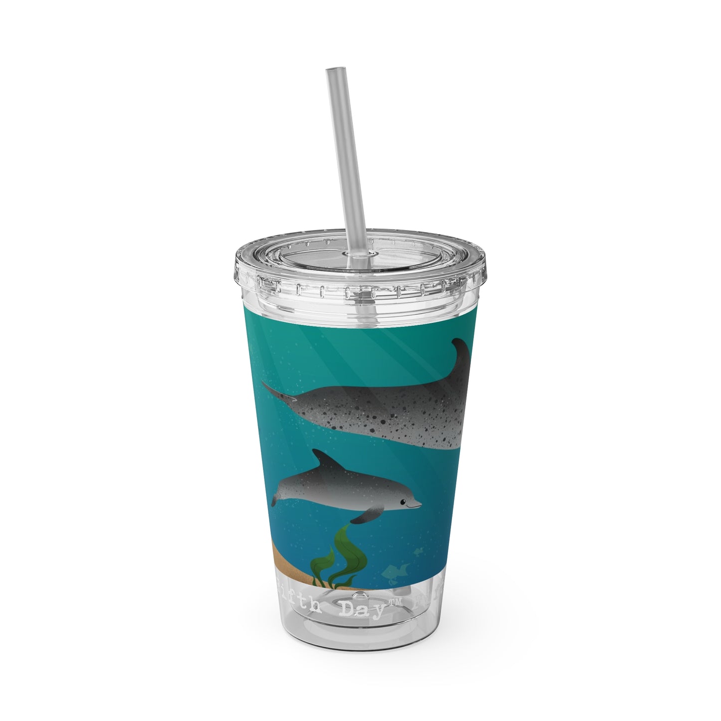 Fifth Day™ 16oz Sunsplash Tumbler with Straw - Delightful Dolphins