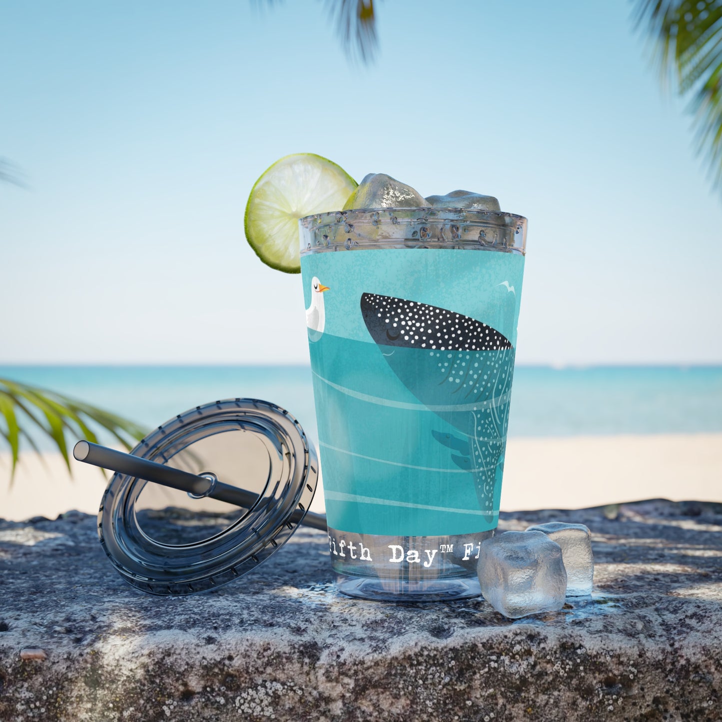 Fifth Day™ 16oz Sunsplash Tumbler with Straw - Snappy Sharks