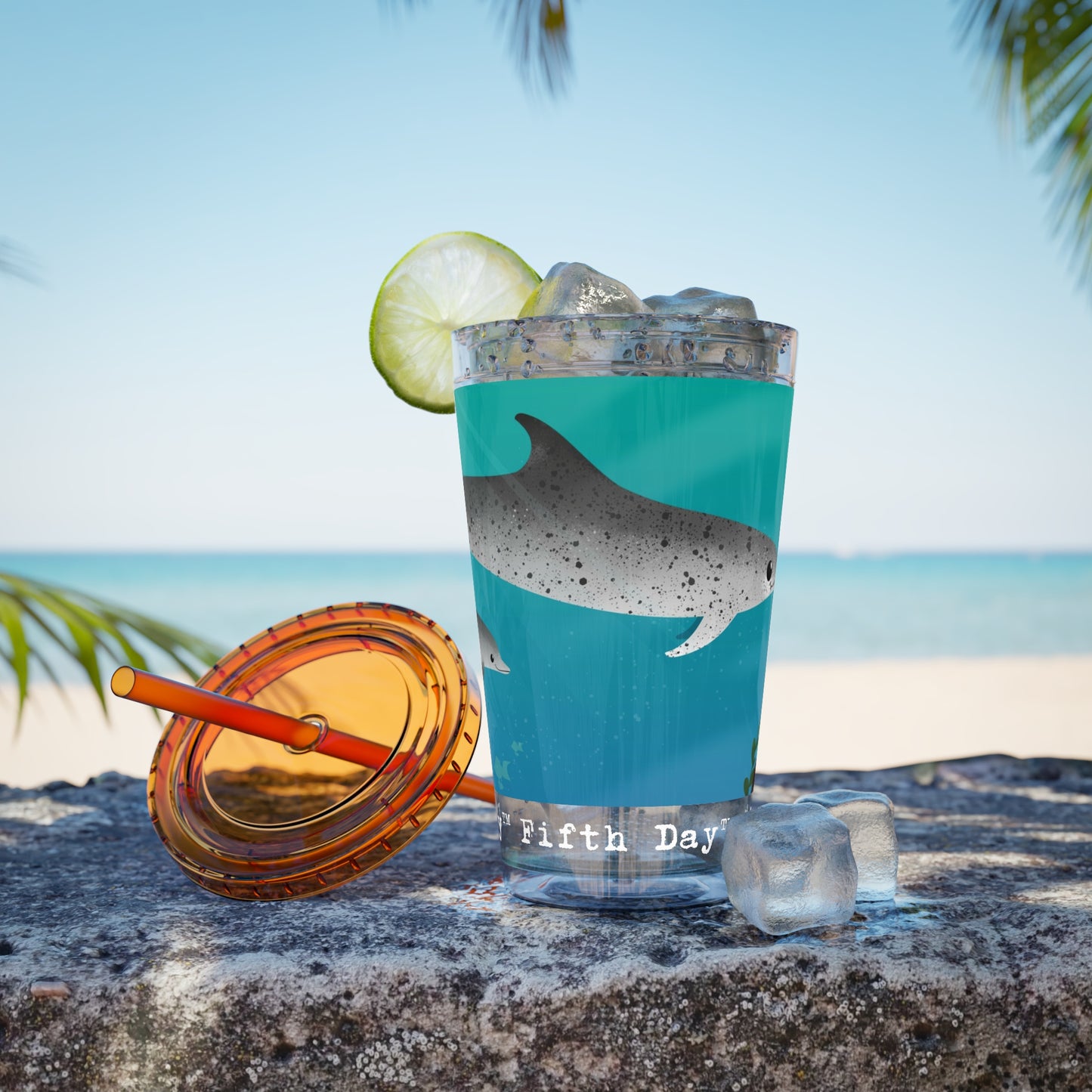 Fifth Day™ 16oz Sunsplash Tumbler with Straw - Delightful Dolphins