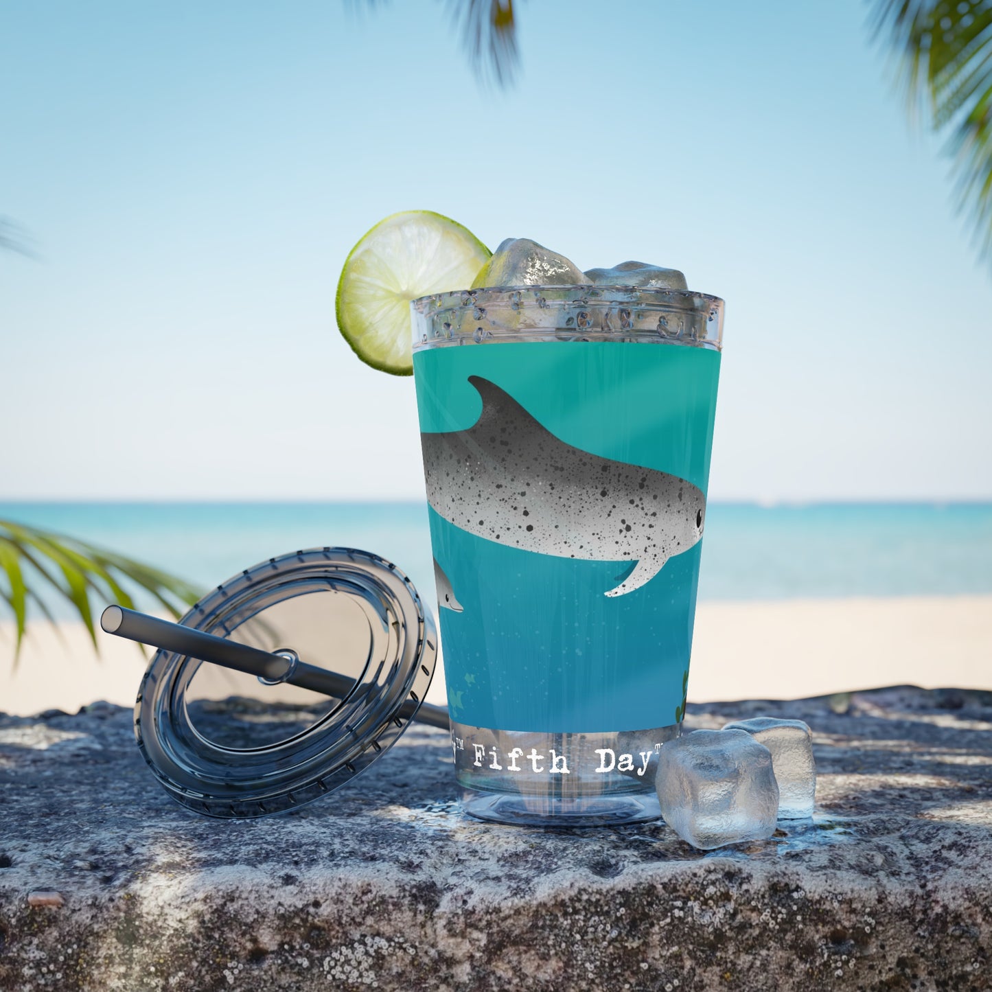 Fifth Day™ 16oz Sunsplash Tumbler with Straw - Delightful Dolphins