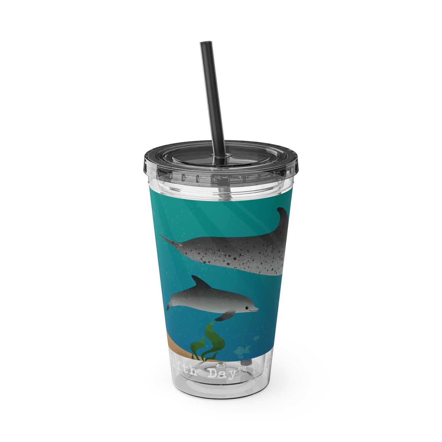 Fifth Day™ 16oz Sunsplash Tumbler with Straw - Delightful Dolphins