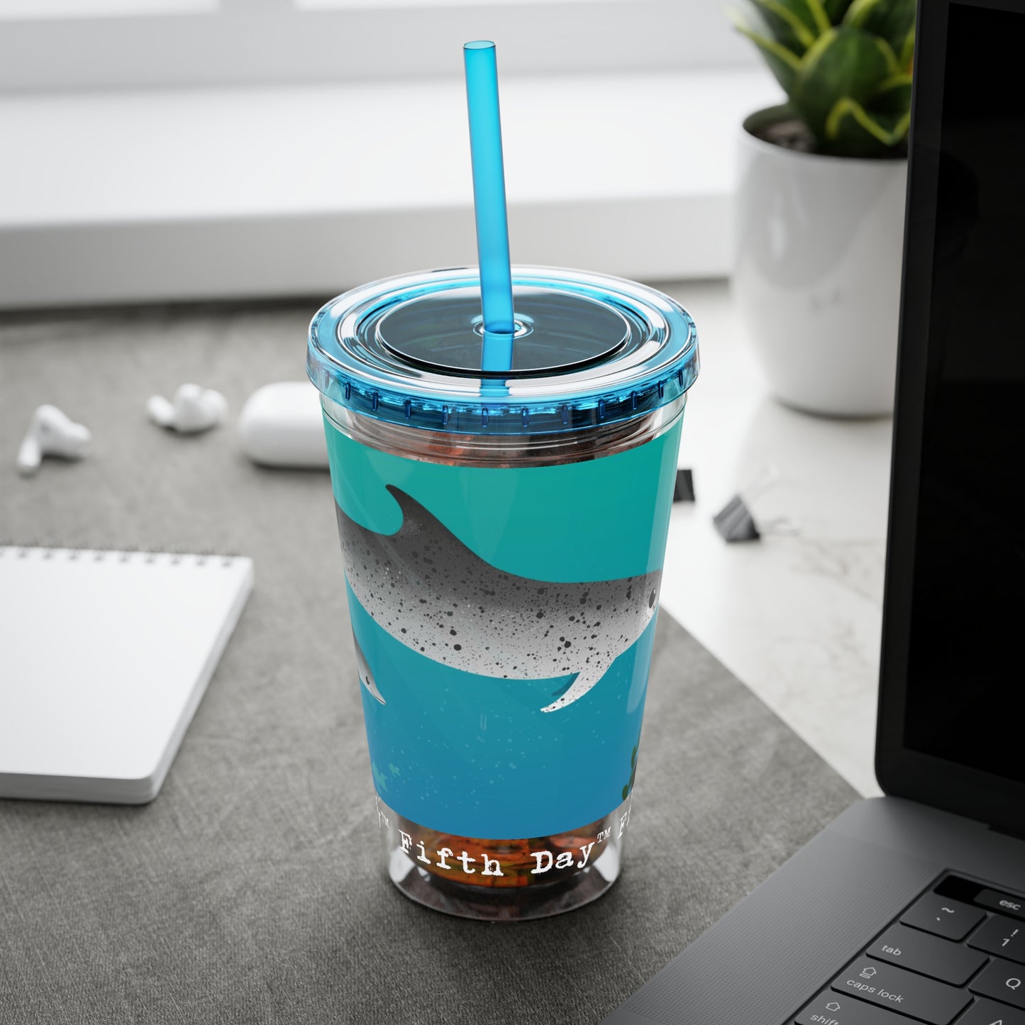Fifth Day™ 16oz Sunsplash Tumbler with Straw - Delightful Dolphins
