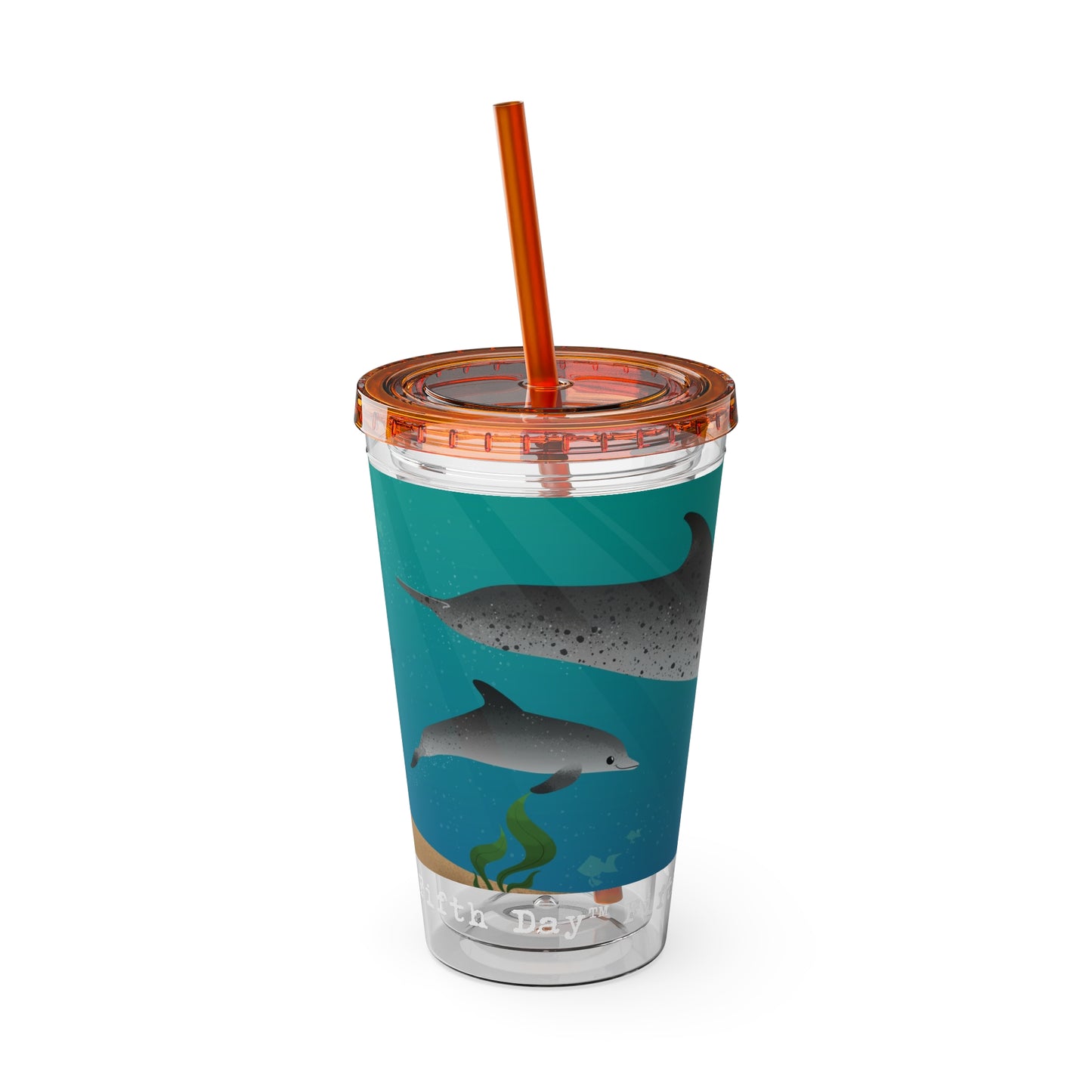 Fifth Day™ 16oz Sunsplash Tumbler with Straw - Delightful Dolphins